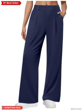 Wide Leg Dress Pants Pull On High Waisted Stretch Work Pants
